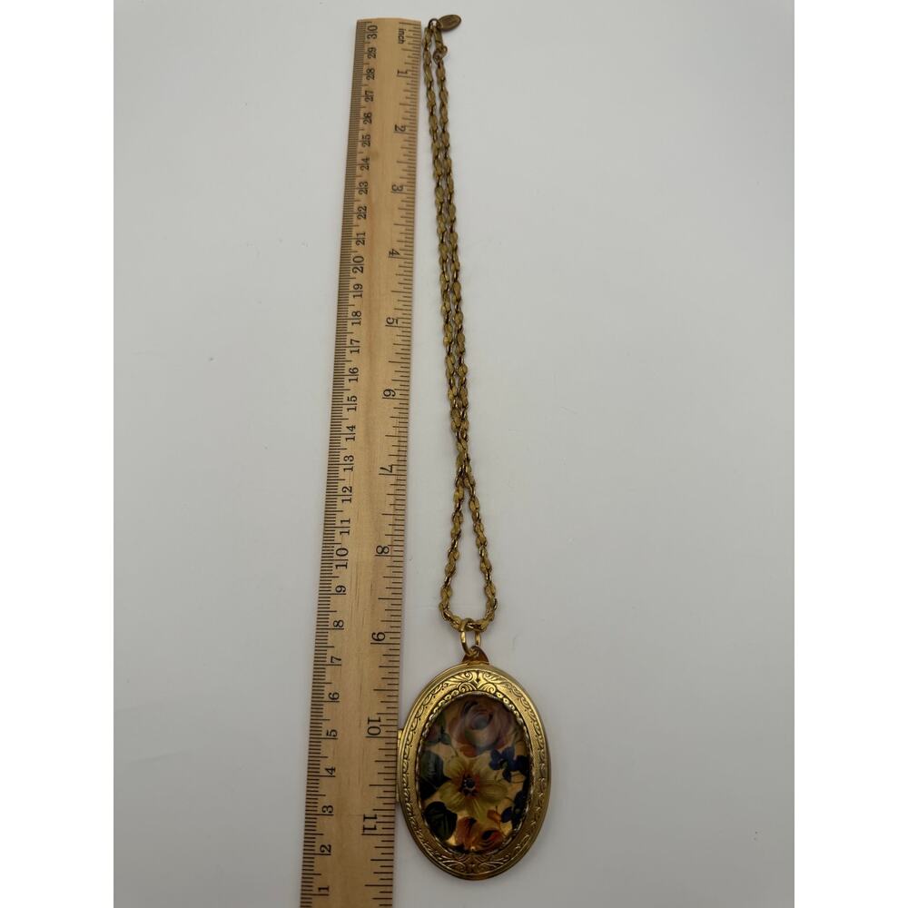 Vintage Miriam Haskell Large Floral Locket Pendant Necklace Signed 1970s - Picture 7 of 9